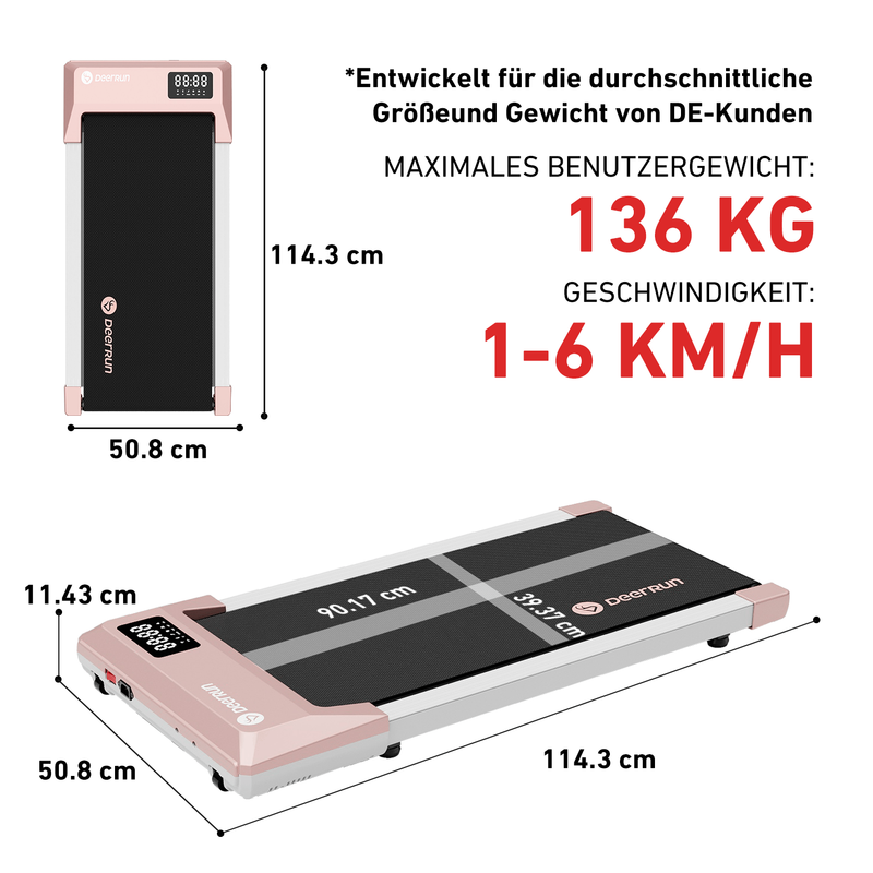 DeerRun Q1 Mini Smartes Walking-Pad mit 136 kg Tragfähigkeit - 1- 6 km/h
